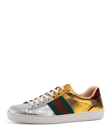 gucci low top sneakers snake|Gucci ace metallic snakeskin sneakers.